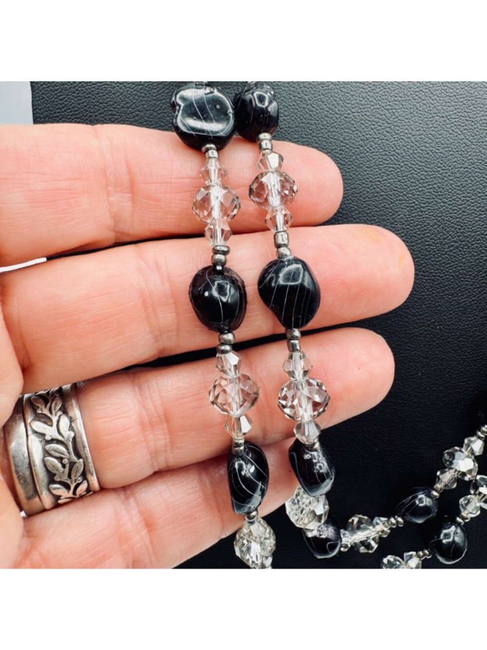 Crystal and Black Lampwork Bead Necklace 60" Long Opera Length by Sukhmani 80g - Picture 11 of 16